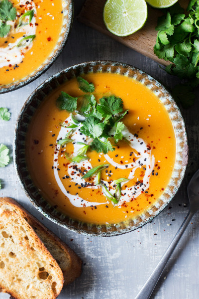 miso pumpkin vegan soup top down