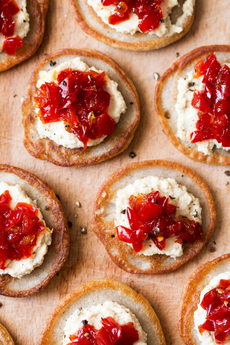 Vegan blinis with red pepper relish - Lazy Cat Kitchen