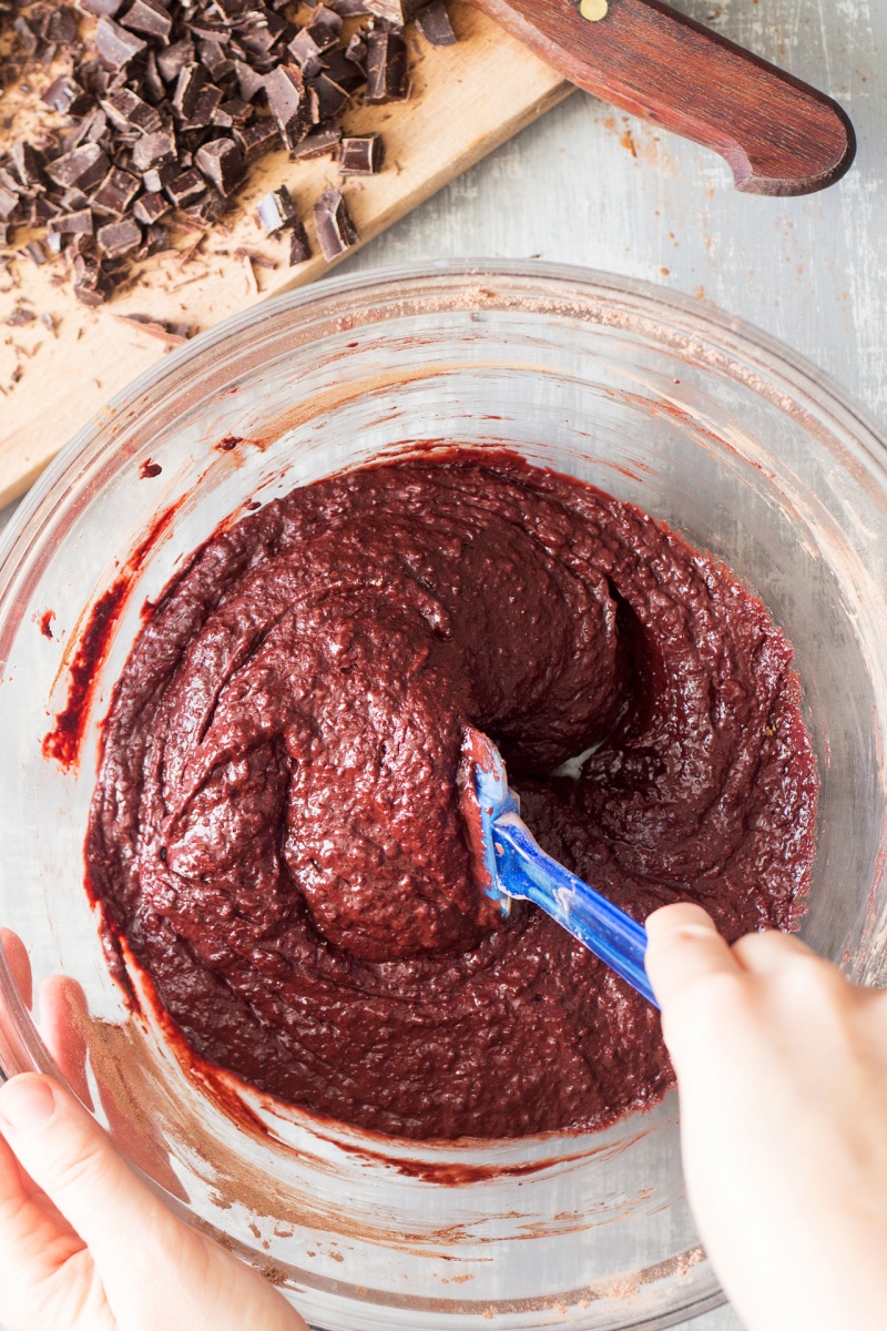 vegan chocolate chilli muffins mixing dough