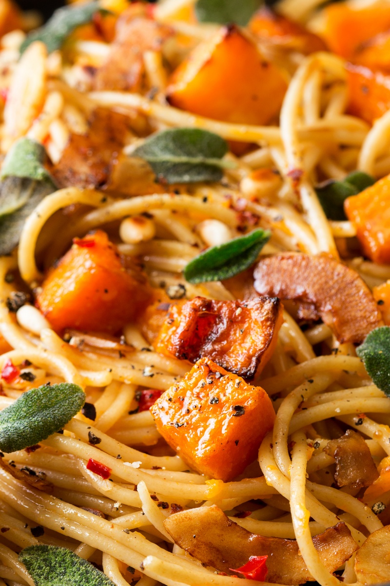 vegan pumpkin pasta closeup