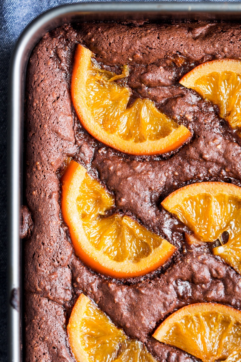 gooey chocolate brownies orange closeup