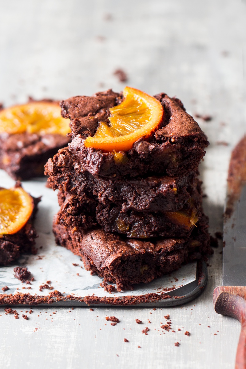 gooey chocolate brownies orange stack