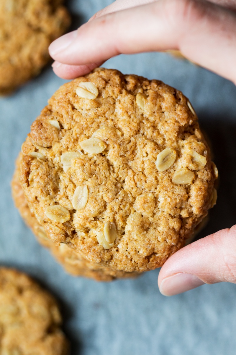 vegan anzac biscuits close up