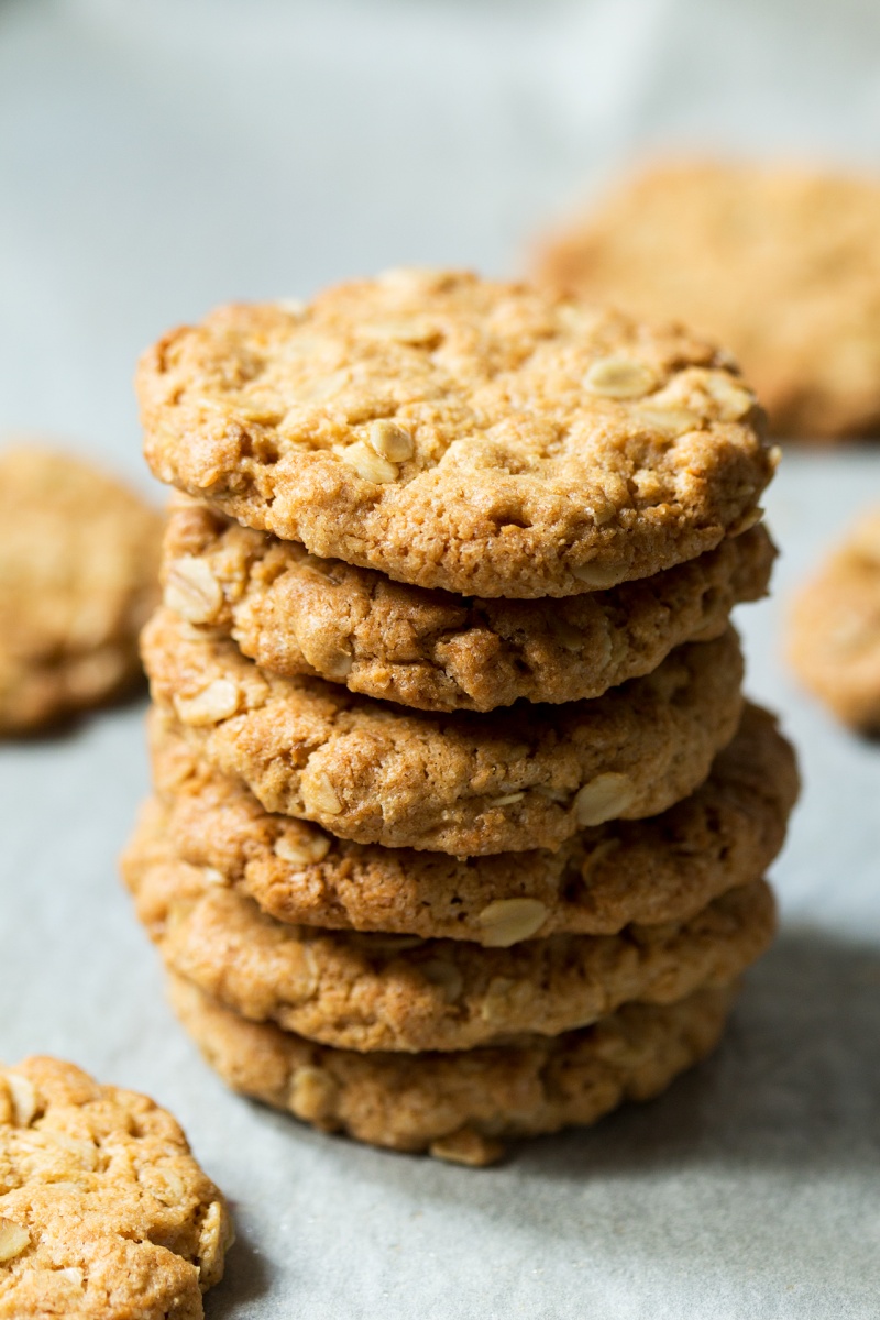 vegan anzac biscuits stacked