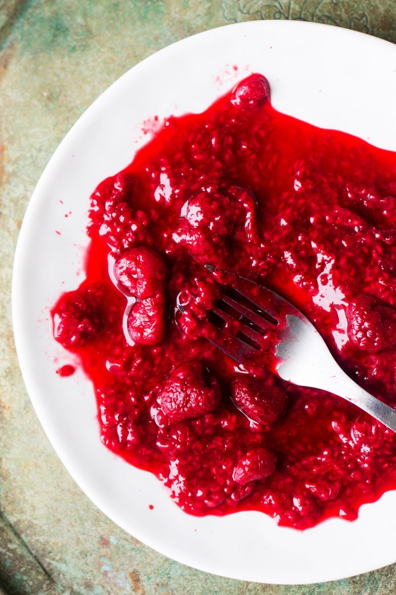 mashed frozen raspberries