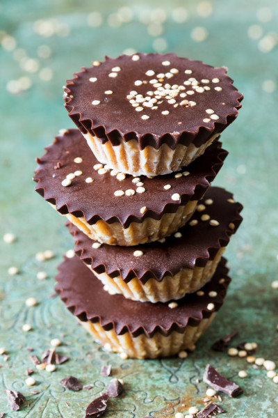 miso peanut butter fudge cups stack