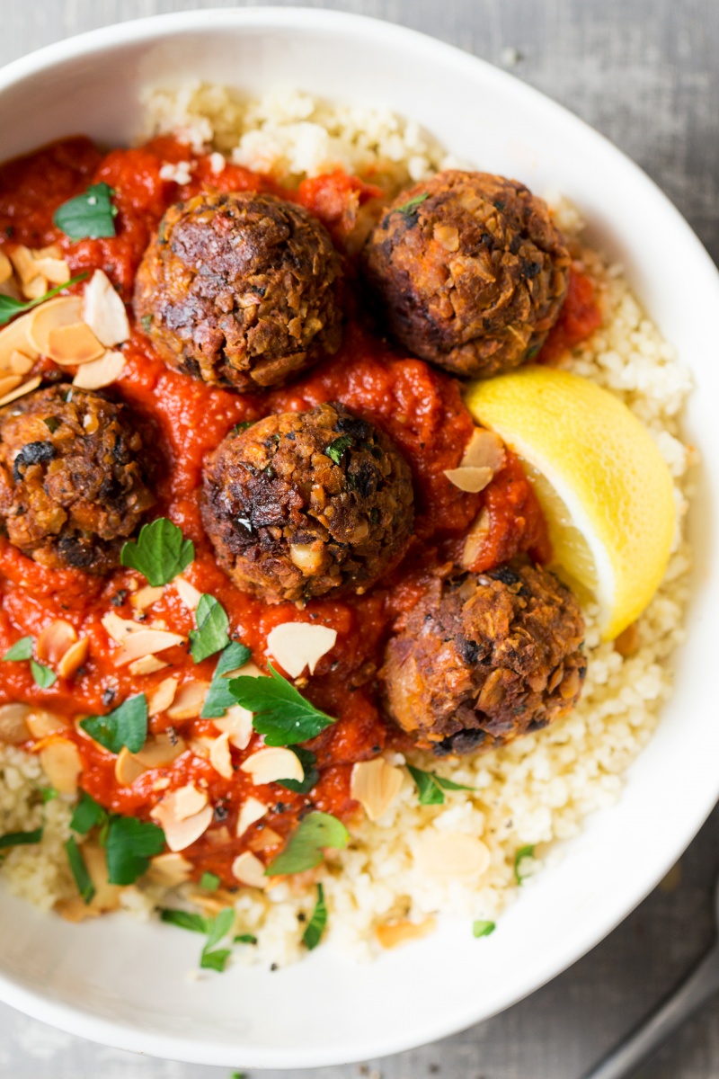 moroccan inspired vegan meatballs portion