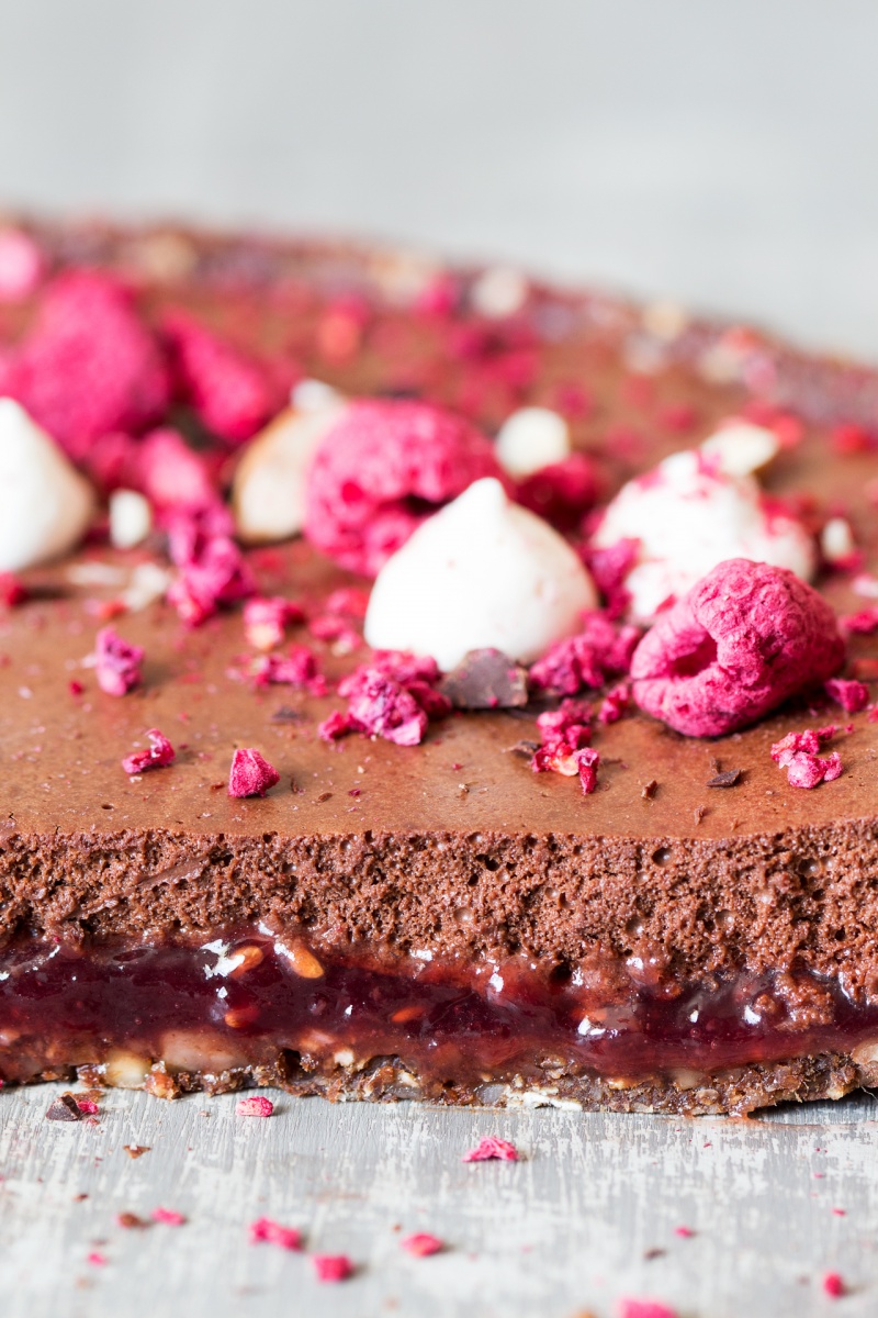 vegan chocolate mousse raspberry tart