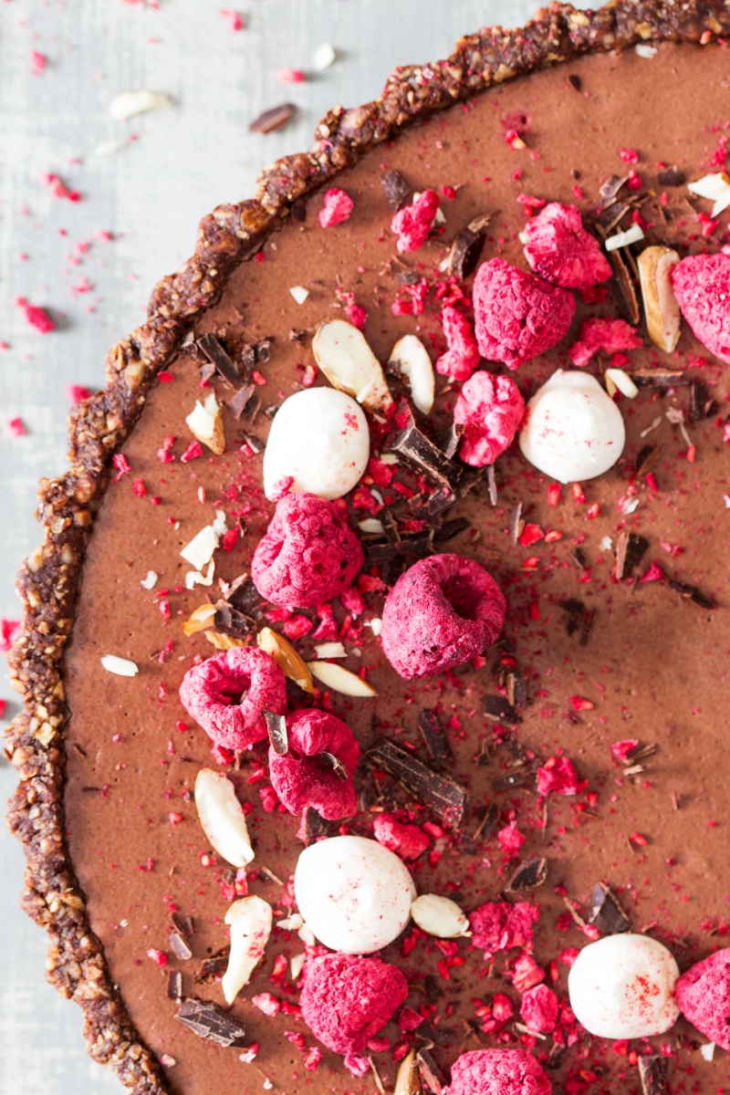 vegan chocolate mousse tart macro shot