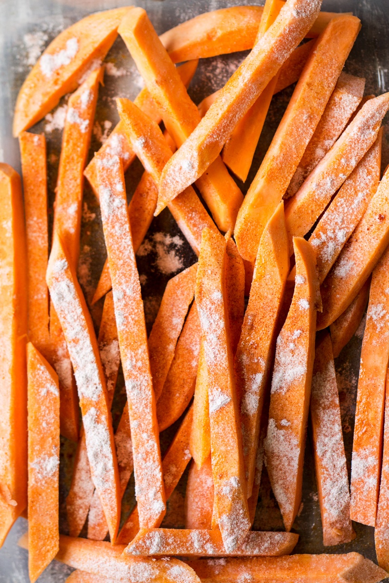 homemade vegan bbq sauce sweet potato fries before baking