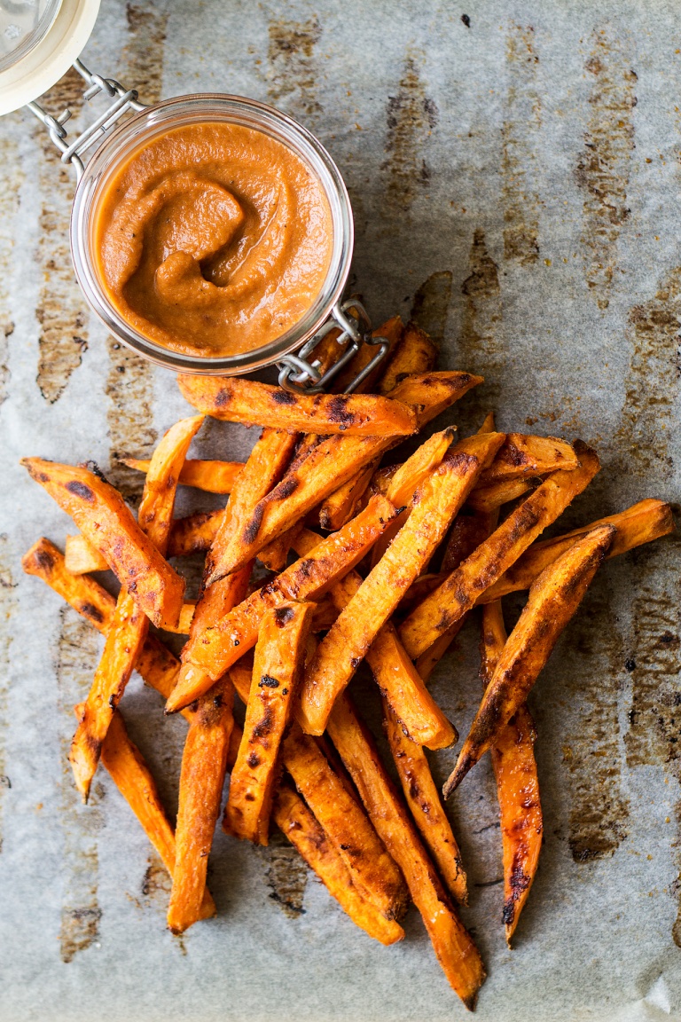 Homemade Vegan Bbq Sauce With Sweet Potato Fries Lazy Cat Kitchen