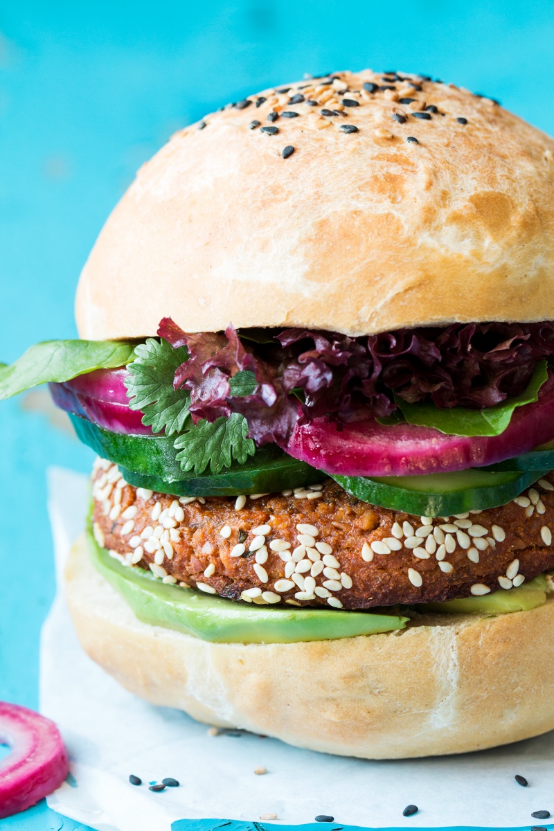 vegan chickpea burgers close up