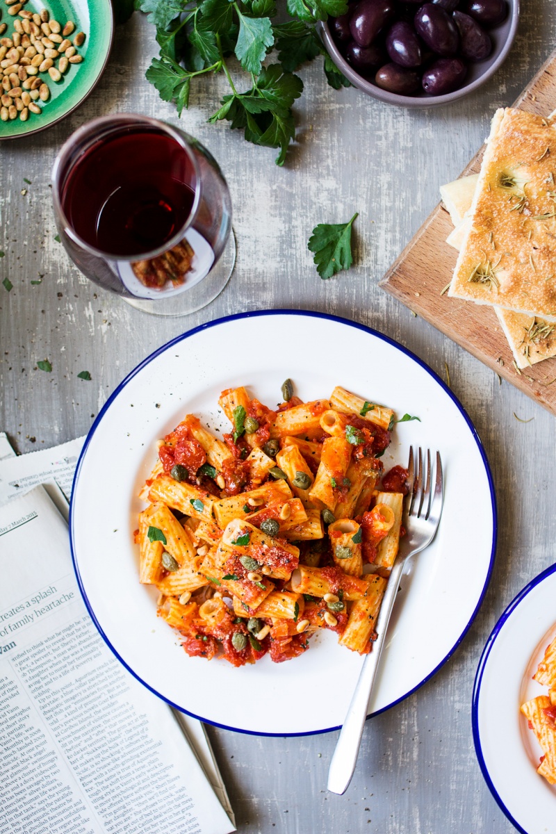 vegan rigatoni portion