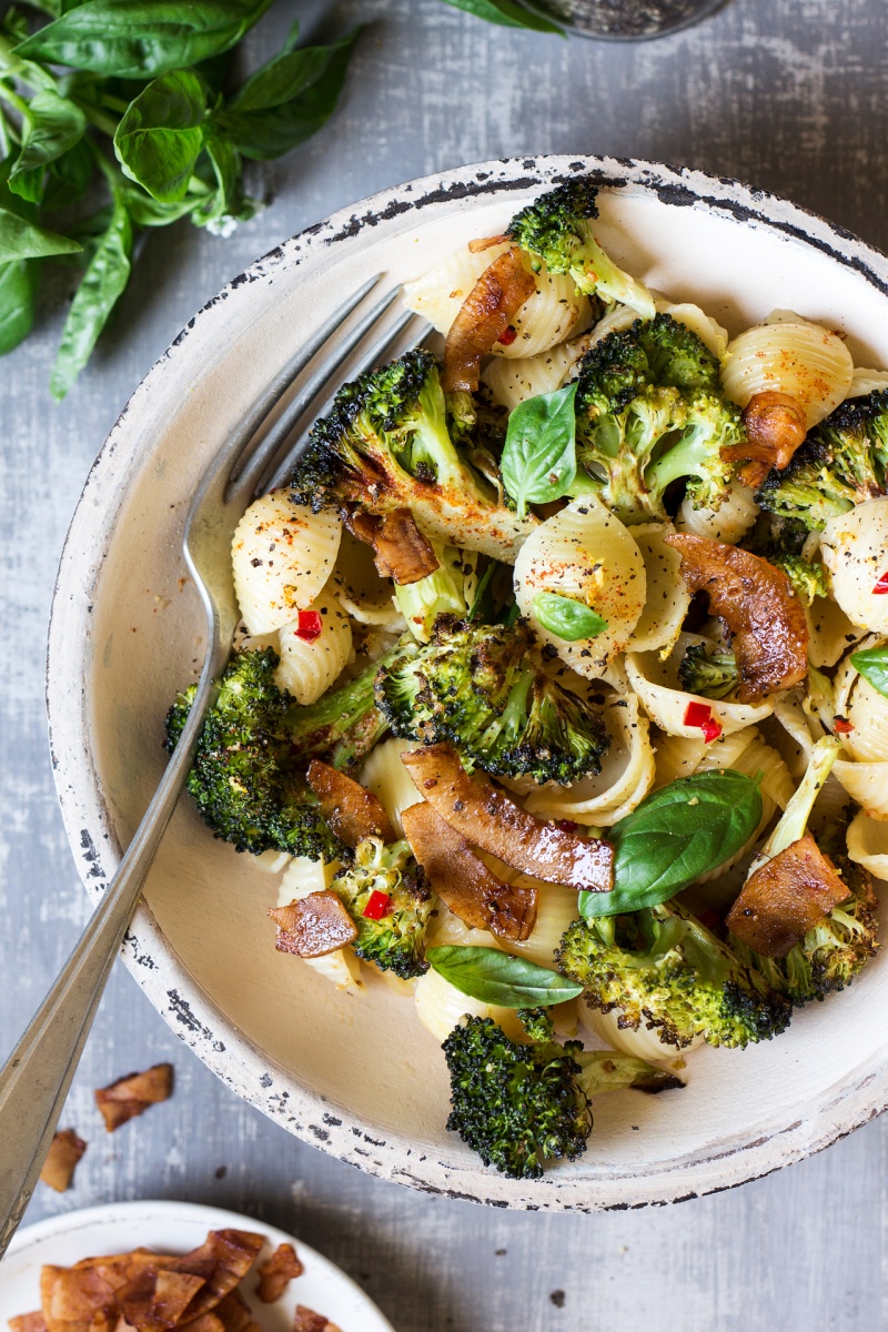 broccoli orecchiette vegan bacon portion