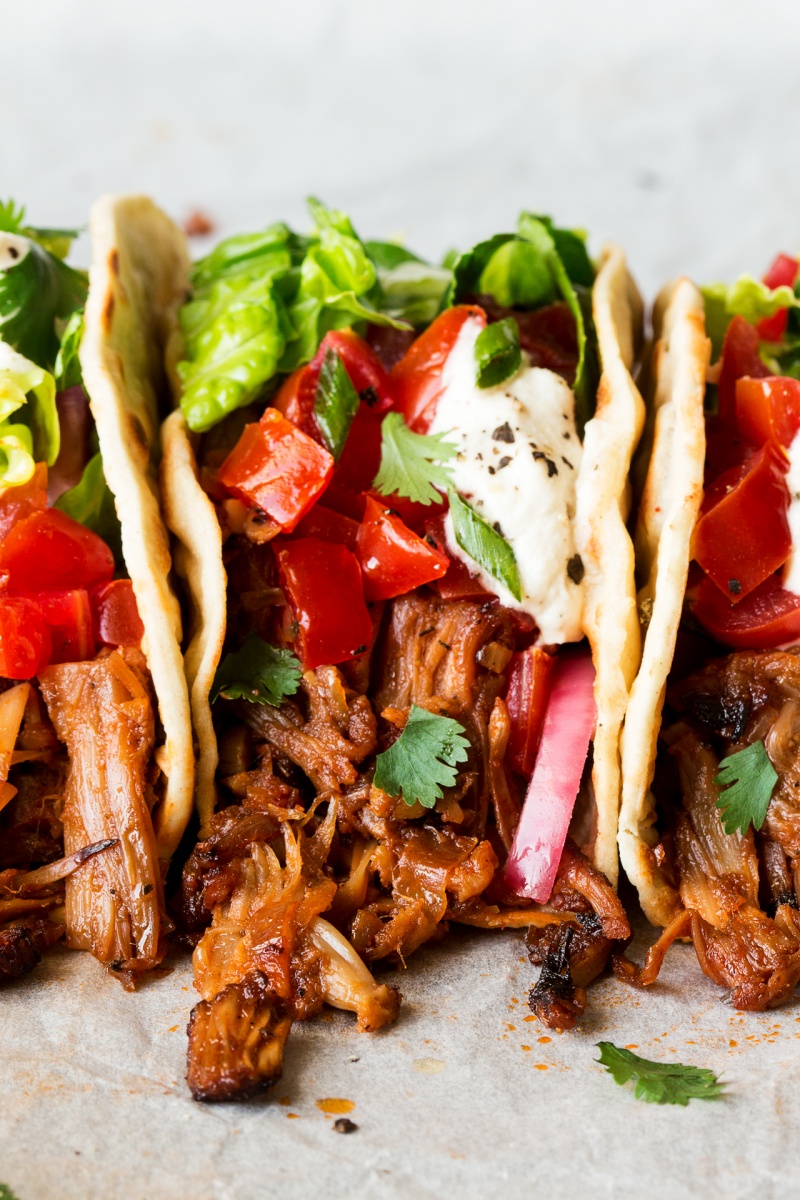 pulled jackfruit tacos row