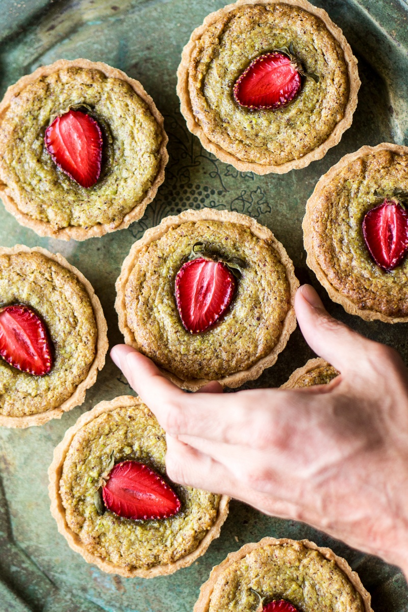 vegan pistachio frangipane picking one