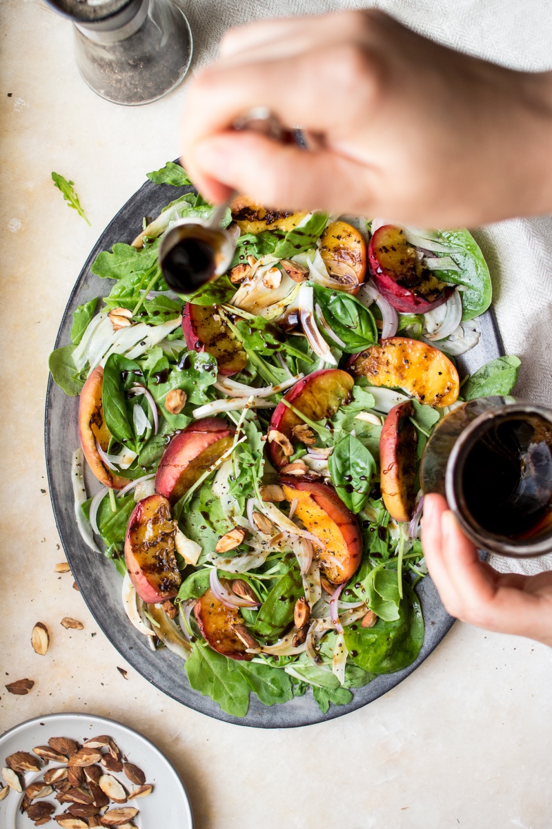 peach salad maple balsamic glaze dressing