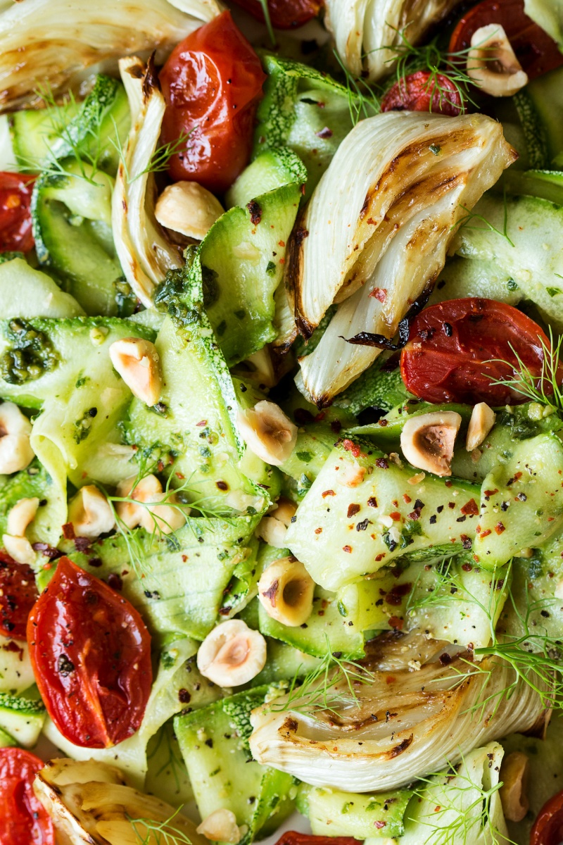 pesto zoodle salad close up