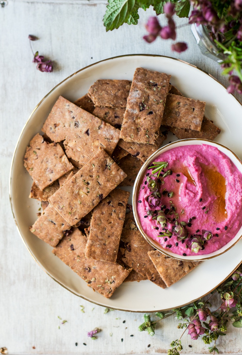 buckwheat crackers olives herbs hummus