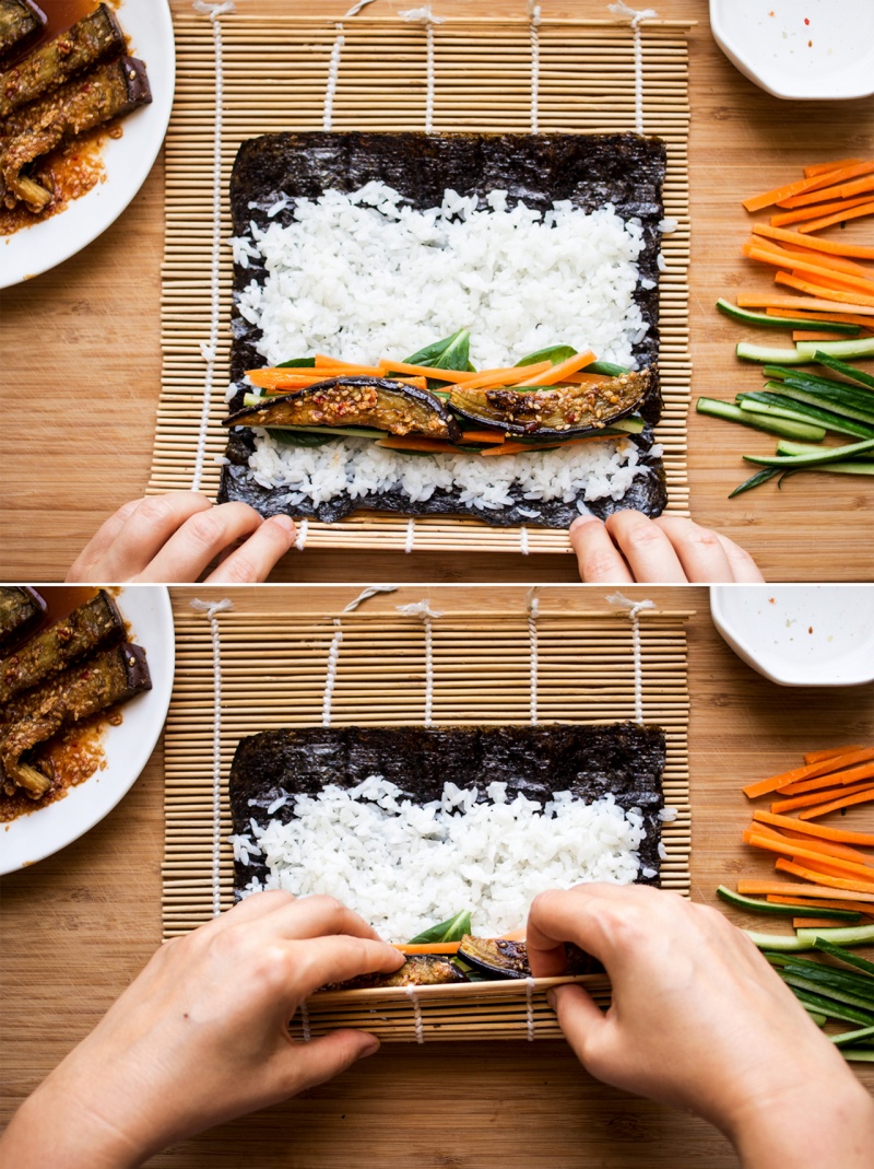 eggplant sushi making maki roll