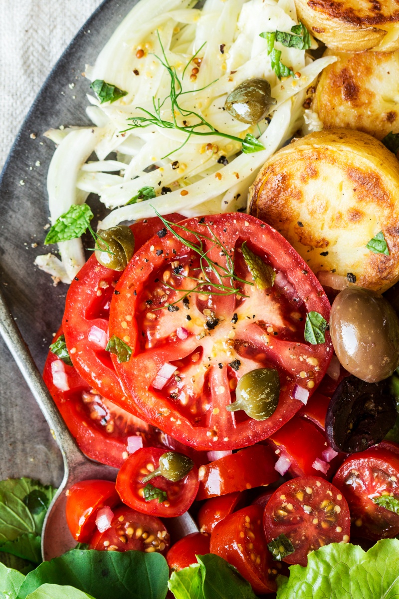 vegan nicoise salad close up