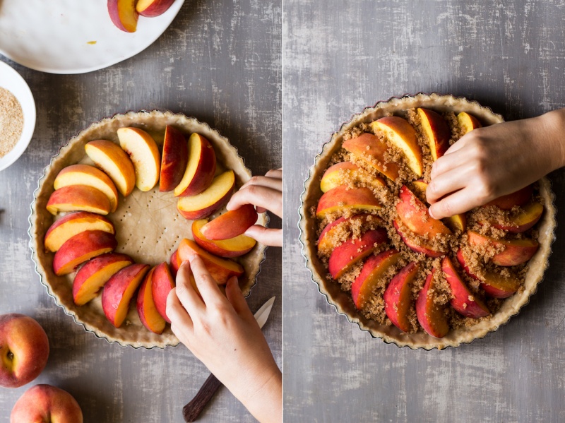 vegan peach tart making of