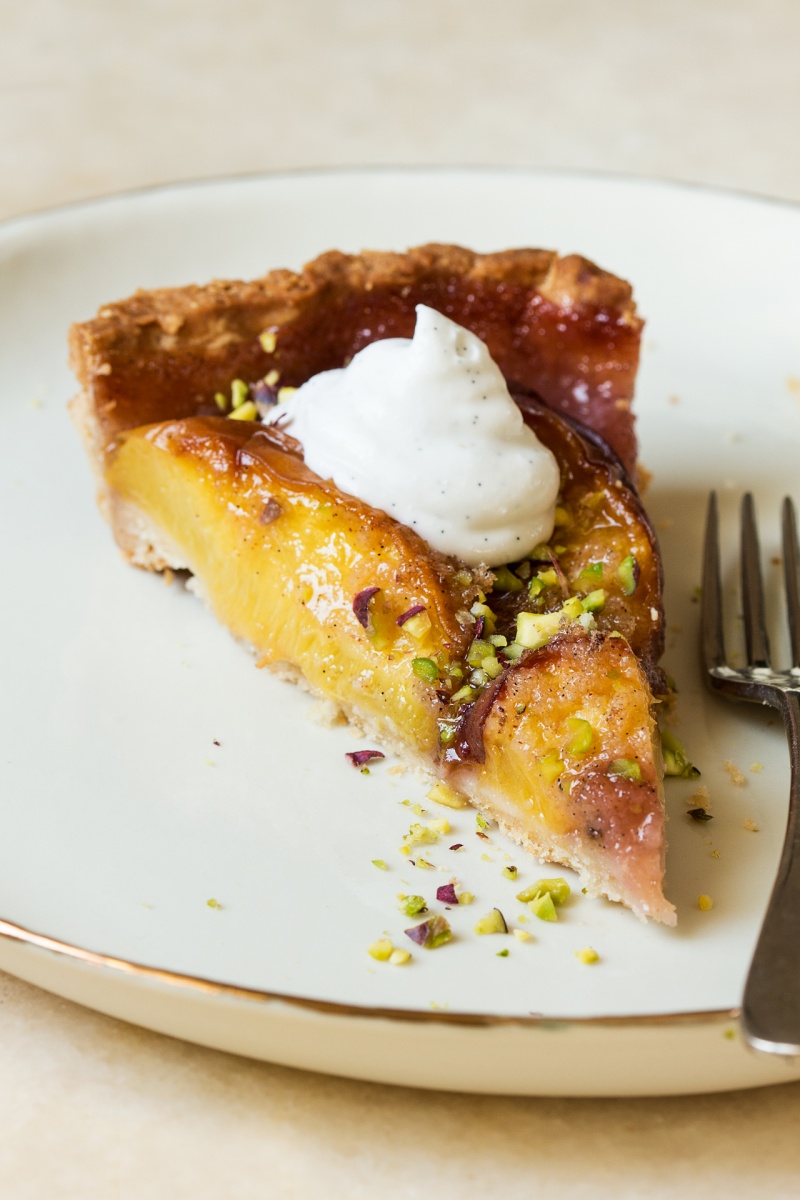 vegan peach tart slice