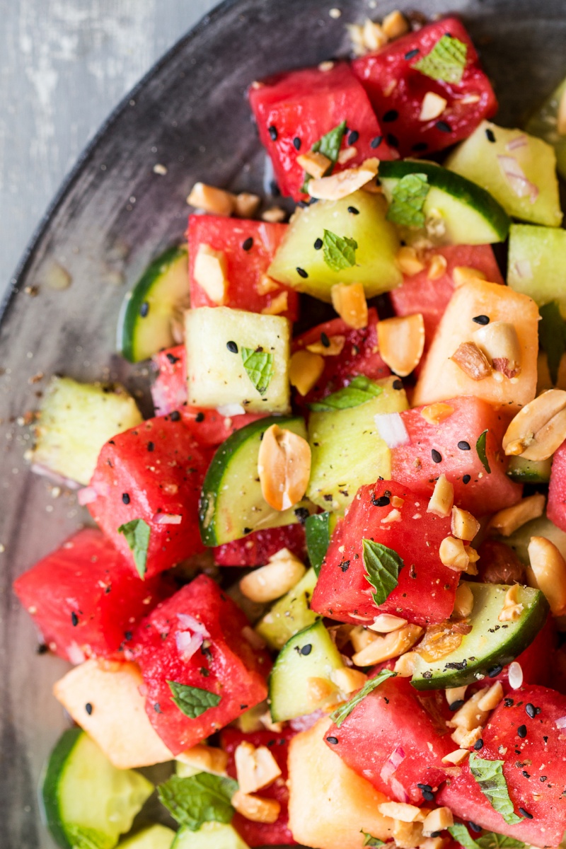 asian watermelon salad close