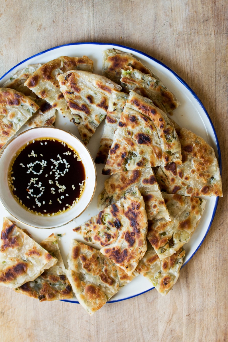 vegan scallion pancakes platter