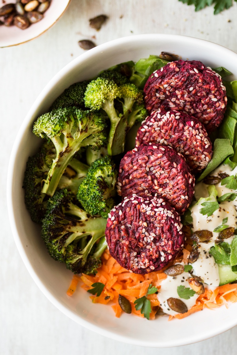 beetroot falafels close up