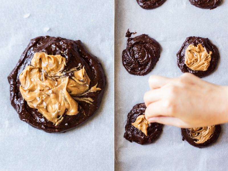 vegan brookies with peanut butter swirl making