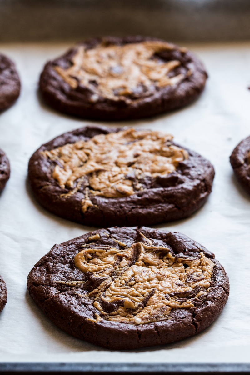 vegan brookies with peanut butter swirl side