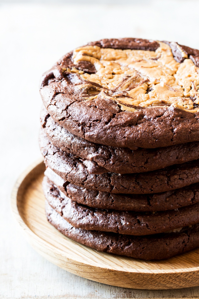 vegan brookies with peanut butter swirl stack