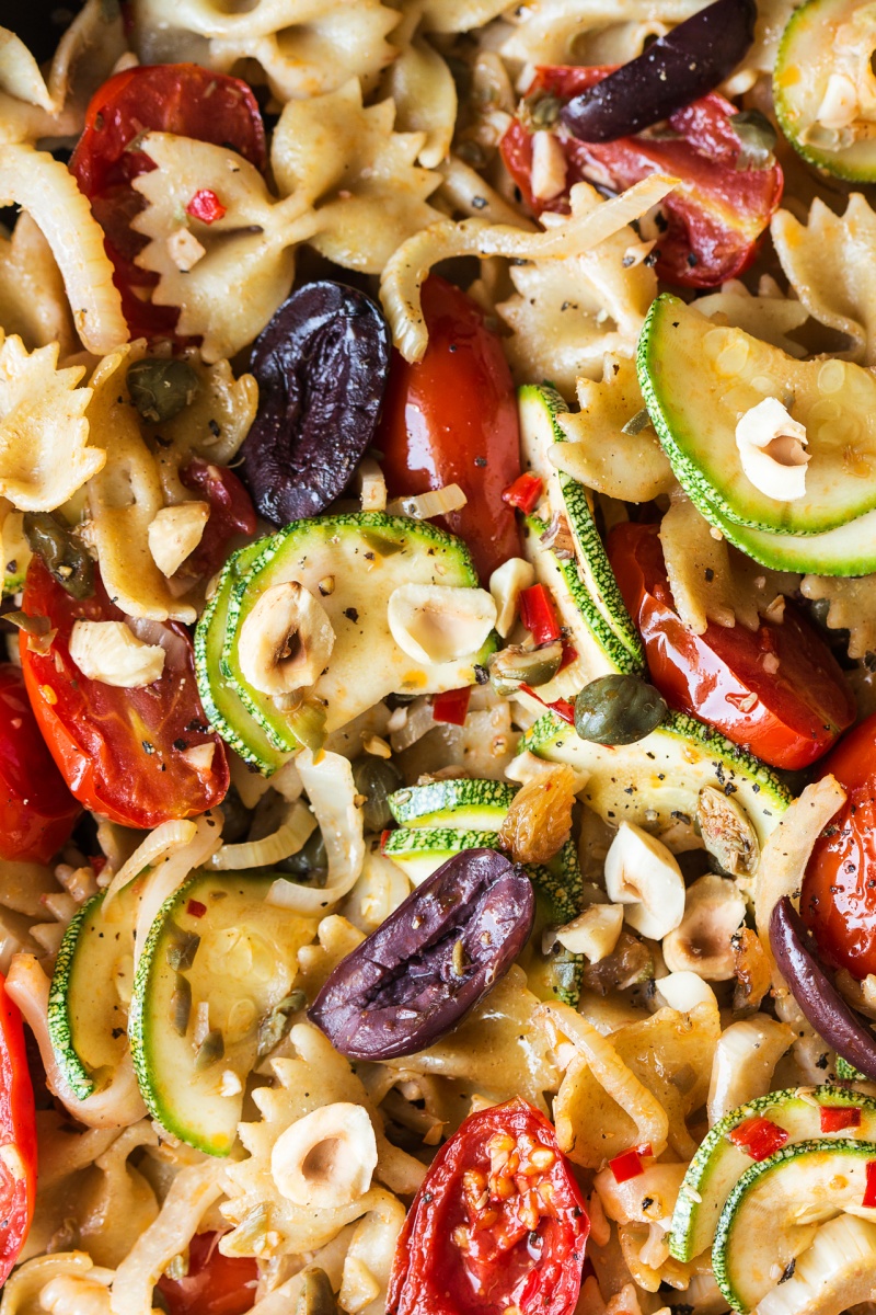 vegan caper pasta close