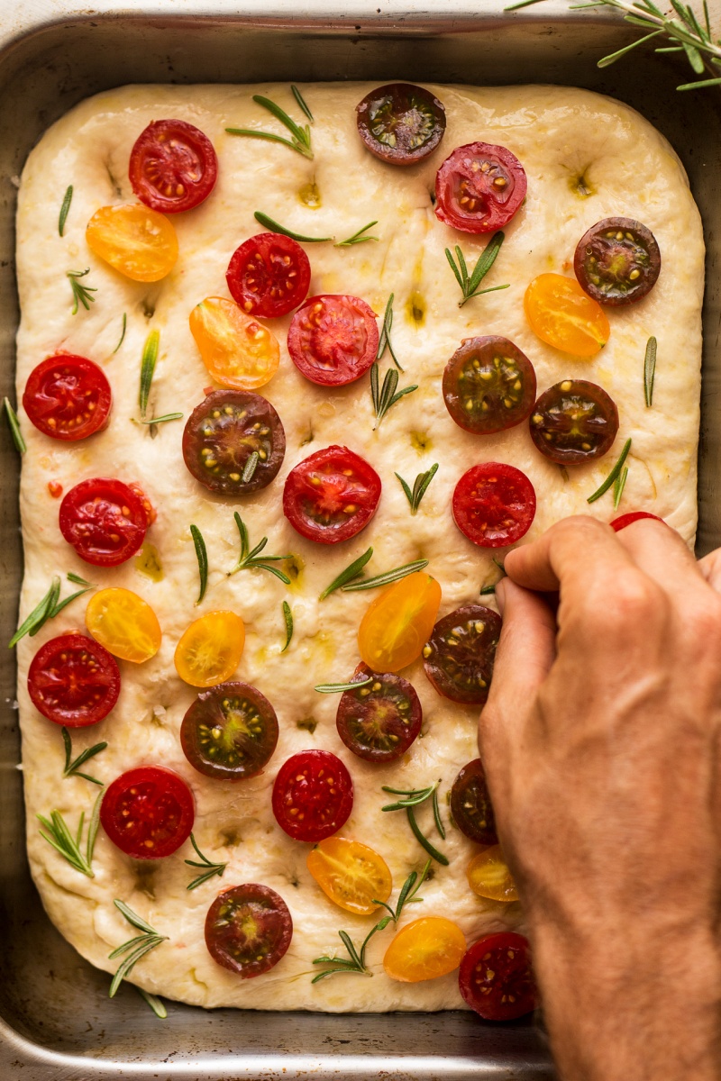 vegan focaccia before baking