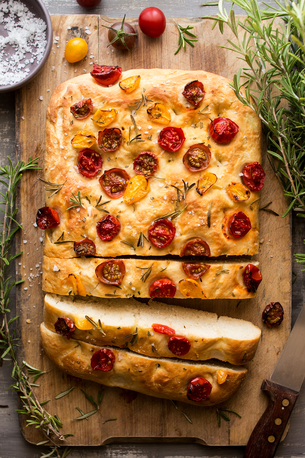Vegan focaccia with tomatoes and rosemary - Lazy Cat Kitchen