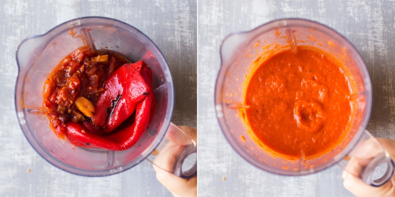 vegan roasted pepper sauce before after