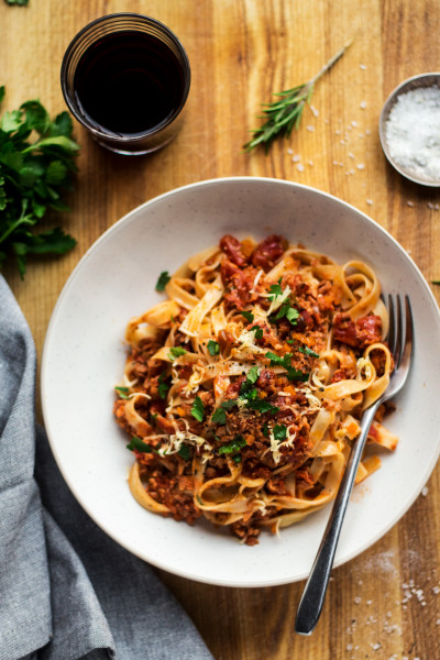 vegan bolognese lunch