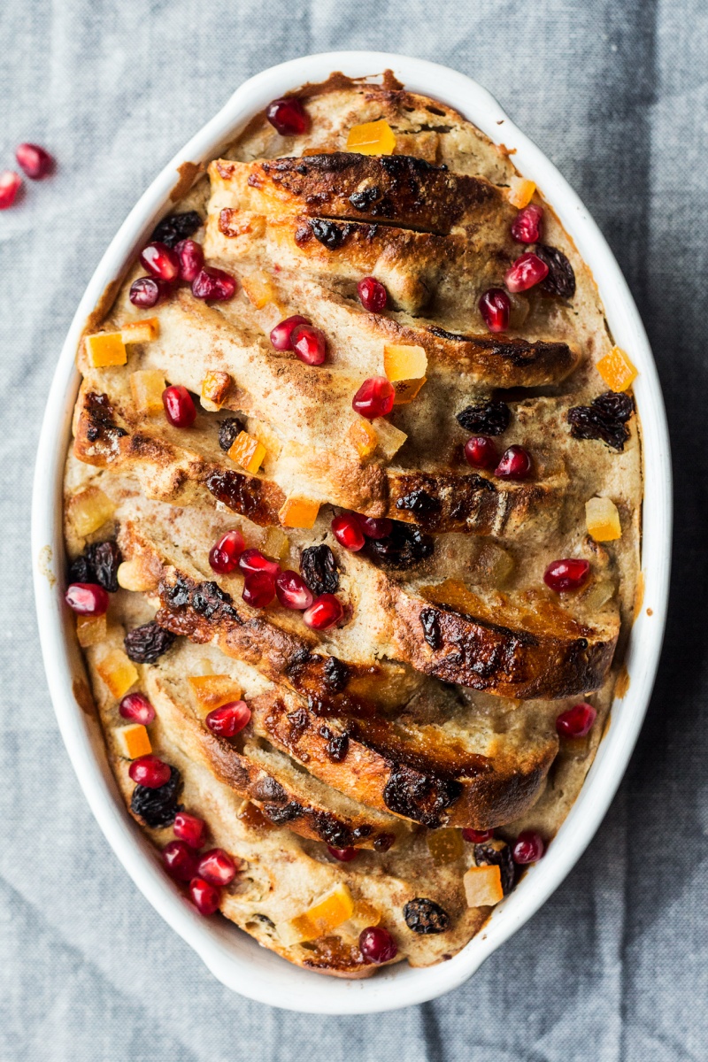 vegan bread butter pudding top down