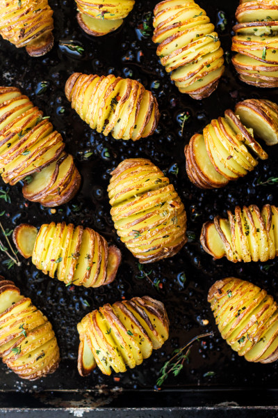 vegan hasselback potatoes top down