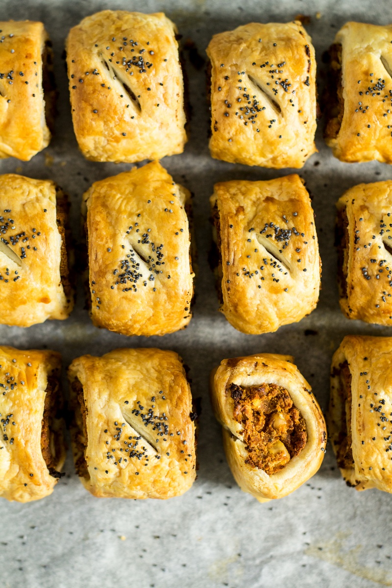 vegan sausage rolls top down