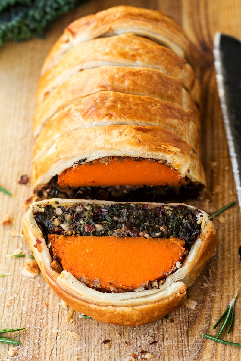 vegan squash wellington cut