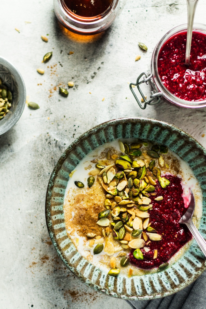 Amaranth porridge with raspberry chia jam - Lazy Cat Kitchen