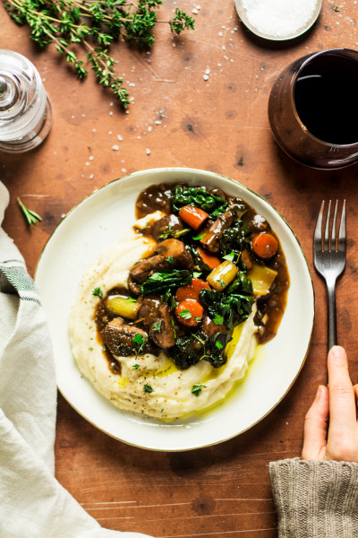 vegan bourguignon portion