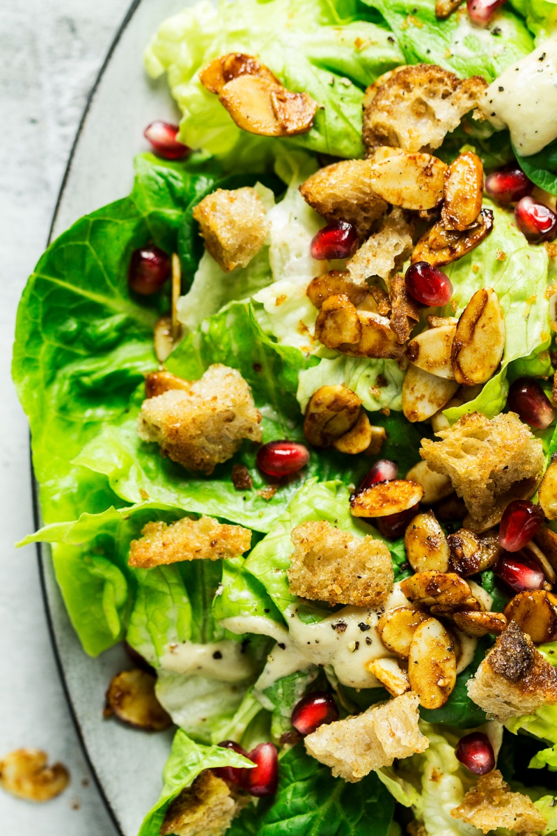 vegan caesar salad close up