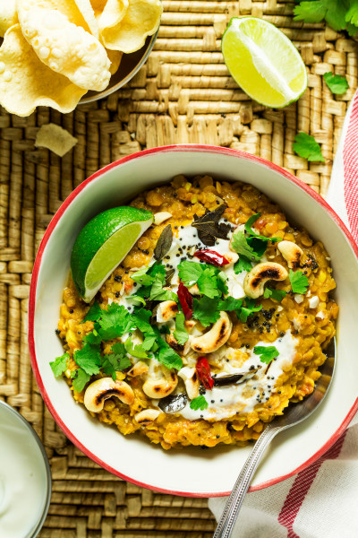 vegan red lentil dhal portion