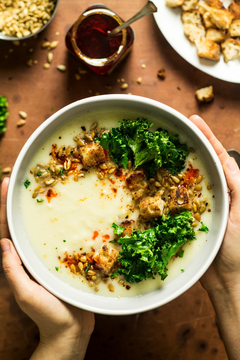 vegan parsnip soup miso bowl