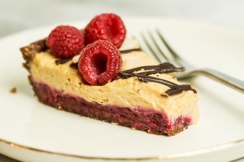 vegan peanut butter mousse jelly tart slice