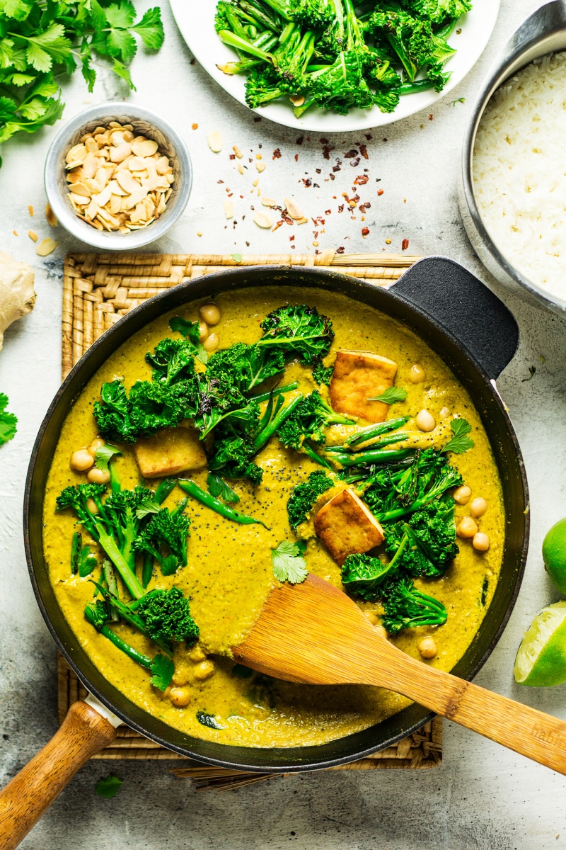 vegan tofu korma greens