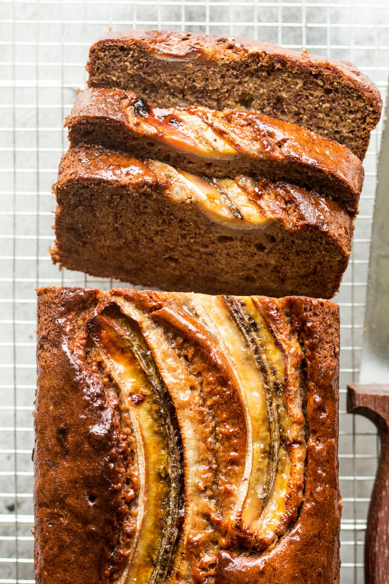 eggless banana bread cut